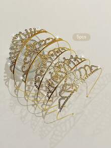 5pcs Gold Crown Minimalist Style Headbands Suitable For Birthday Party Performance Headwear - Multicolor - View 4