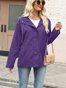 Plus Size Hooded Cinched Waist Long Sleeve Pockets Jacket For New Year Clothes Fall Winter Cloth For Women Autumn - Purple - View 4