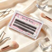 Pestañas postizas de ángel segmentadas de 60 racimos, pestañas de racimo único con tallo largo negro natural autoadheribles, set de cosméticos para maquillaje de ojos DIY en casa para principiantes, maquillaje de elfo, regalo para citas y vacaciones - Ver 9