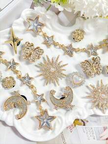 16pcs Rhinestone Butterfly Sun Moon Star Chain Set, Detachable Accessories For DIY Sandals And Beach Bags, Gift - 16pcs Star - View 3