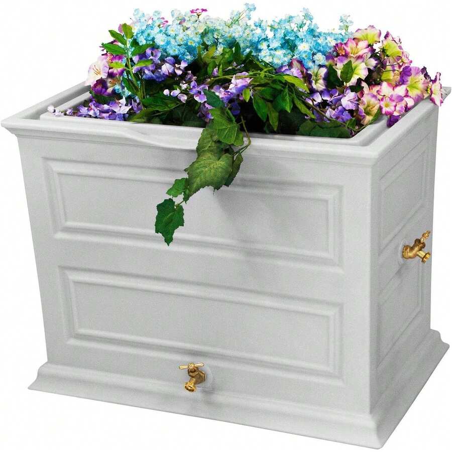 42 Gallon Rain Barrel With Planter Top, Colonial Style Rainwater Catcher, Garden Water Collection Barrel, Outdoor Rain Saver With Dual Metal Spigots, Heavy Duty Water Storage Container - 1 Pack - View 1