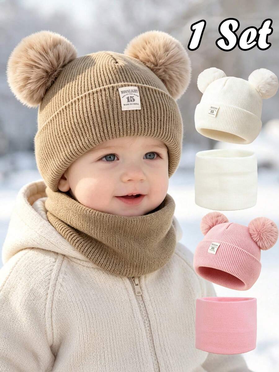 1set Newborn Baby Boy Girl Winter Hat & Neck Warmer Set Warm Toddler ...