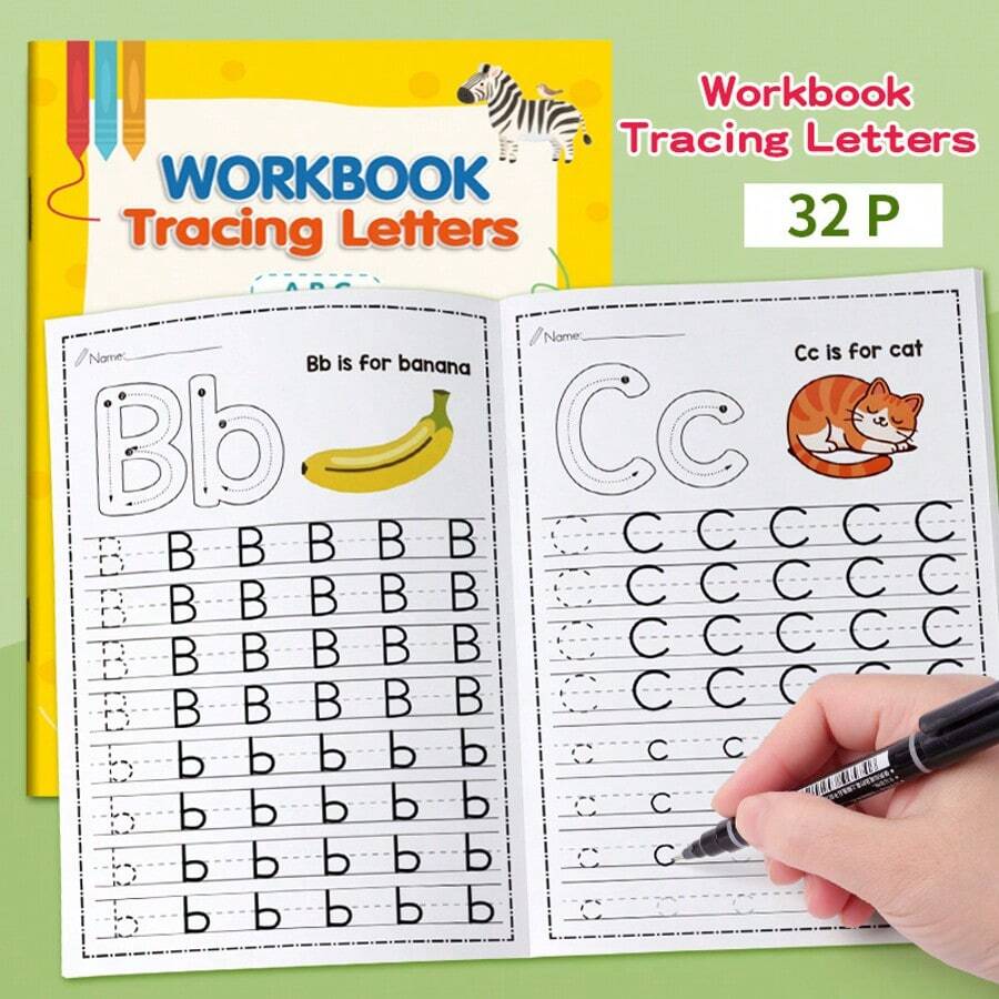 1pc Kids Alphabet Tracing Workbook, Letter Handwriting Practice Book, Toddler ABC Early Learning Educational Toy, Fine Motor Training, Stress Relief Activity Book, Preschool Home Indoor Learning Toy, Writing Practice Gift For Boys Girls Ages 3+
