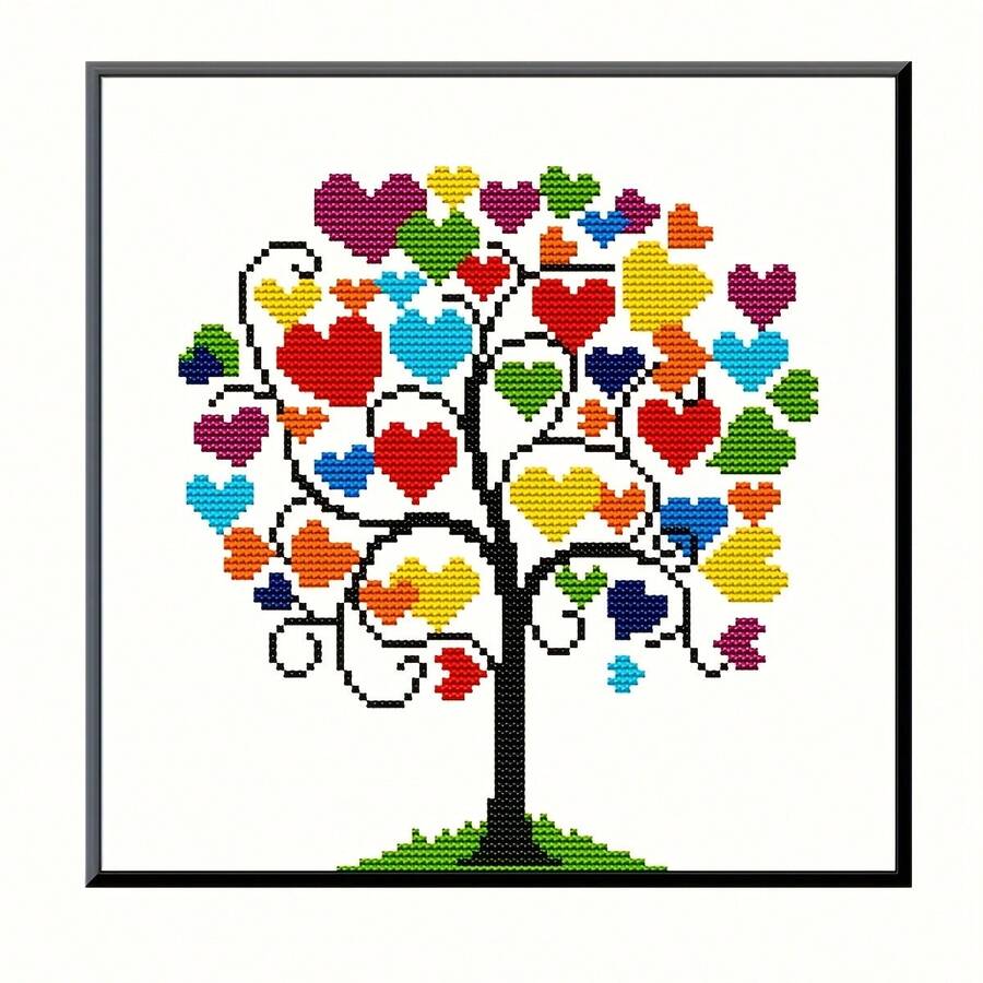 Adult Printed Cross Stitch Kit Full Series Heart Tree Cross Stitch Embroidery Set Beginner DIY 11CT Medium Grid 3-Strand Thread Sewing Starter Kit 12*12 Inches - Multiple Styles - View 1