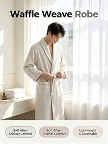 Waffle Knit Pure Cotton Bathrobe, Unisex Adult Pure Cotton Bathrobe, Spring/Summer Style Bathrobe, Suitable For Home, Hotel And Spa, Highly Absorbent, Quick-Drying, Loose Fit Design. Multiple Colors Available, Bathroom Supplies, Home Goods - Multicolor - View 4
