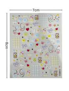 1 Sheet Ins Style Dopamine Cute Nail Stickers, 3D Embossed Buttons & Bears Nail Art Decals With Bow, Heart, Star Elements, Macaron Colors, Waterproof, Easy DIY For Beginners, Suitable For Various Occasions - Multicolor - View 5