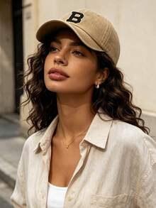 1 pieza Gorra de béisbol unisex con 26 letras vintage lavada, gorra casual ajustable con protección solar, adecuada para uso diario al aire libre en todas las estaciones, viajes y streetwear - Caqui - Ver 5