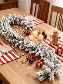 1pc 6-Foot Artificial Green Christmas Pine Wreath, Perfect For Winter Holiday Decor On Mantels, Table Runners, And As A Centerpiece, Christmas Decoration - Powder - View 2