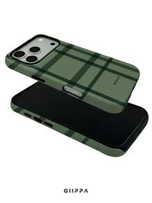 GIIPPA 1件深綠色不規則格紋設計手機殼，適用於Phone 17 Pro Max，兼容Phone 16 Pro Max、15 Pro Max、14 Pro Max，韓系高端時尚趣味手機殼，適合11/12/13/14/15/16 Pro Max Plus，男女皆宜的優雅設計，聖誕節、情人節、復活節、婚禮季與生日送女友的完美禮物！ - 墨綠色 - 查看 4