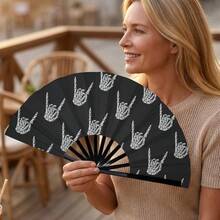 Dark Style Rock Skull Gesture Folding Fan, Available In Long And Short Sizes, Personalized Street Style Outfit Party Photo Prop - Multicolor - View 6