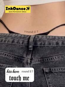 1 Set "& Round 2 & Touch Me" New Technology Tattoo Stickers, Semi-Permanent, Sexy Provocative Gothic Seduction, Temporary Tattoo, Y2K Style, Waterproof Long-Lasting Realistic Design, InkDance Plant-Based Formula, Gift X024 - Black - View 2