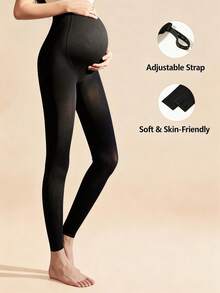 1pc Adjustable Maternity Leggings, Black High Waist Belly Support Pants, Suitable For Office Commute, Long Top Matching, Prenatal Checkup, Daily Walking - Multicolor - View 9