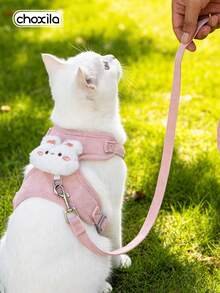 choxila 1pc Cat Harness And Leash Set, Adjustable Cat Leash, Kitten Harness, Cute Rabbit And Bear Pattern, Suitable For Outdoor Use, Vest-Style Cat Walking Leash, Comfortable And Lightweight, Escape-Proof Pet Harness Set - Multicolor - View 4