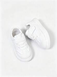 Sepatu Sneakers Putih Dasar Anak-Anak dengan Penutup Velcro, Sepatu Skate Kasual Sol Lembut untuk Anak Laki-Laki dan Perempuan - Putih - View 5