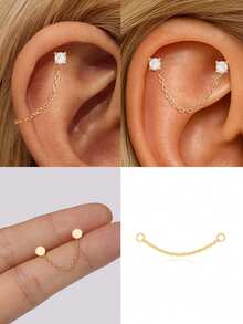 1PC 925 Sterling Silver Dangle Chain Attachment Beaded Nose Chain Double/Triple Layer Chain Connector Dangle Helix Cartilage Chain Accessory - Gold - View 10