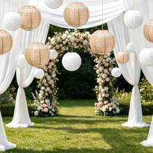 6pcs Wedding White Lace Brown Pattern Lantern Decorations, Suitable For Wedding Scene Setup, Engagement Outdoor Scene Setup, Beach Weddings, And Garden Party Decorations - Multicolor - View 1