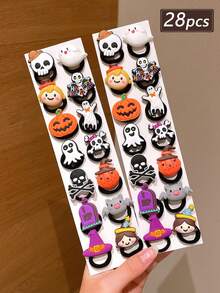 28pcs Halloween Pumpkin, Ghost, Skeleton Accessory Towel Ring Hair Ties, Sweet & Cool Braided Hair Accessories, Suitable For Holiday Party Cosplay Props, Day Of The Dead Party, Can Be Given As Halloween Hair Accessory Gift - Multicolor - View 10