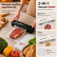 FAXHION Vacuum Sealing Machine Set, 51 Sealing Bags, Food Preservation And Storage, Automatic Vacuum Sealing And Plastic Sealing Functions, Dual-Mode Operation, Easy Button Operation, Suitable For Home Kitchen, Vacuum Packaging Tool, Christmas Gift - Multicolor - View 2