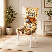 1/4/5/6/7/36pcs Autumn Series Scarf Owl Welcome Pattern Printed Chair Covers/Chair Slipcovers Set, Suitable For Indoor Home, Restaurant, Hotel, Ideal Choice For Modern Daily Decoration. Tablecloth Suitable For Square Dining Table, Elastic Chair Covers Washable. - Multicolor - View 5