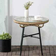 Outsunny PE Rattan Side Table Round Coffee Table 50x50x50cm Beige | With Glass Tabletop, Tray, Garden Table, Garden Furniture, Coffee Table, Sofa Table, Bistro Table, For Garden Terrace Balcony - Beige - View 7