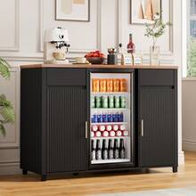 53.2" Large Coffee Bar Cabinet With Fridge Space, Mini Fridge Cabinet With Storage Cabinets , Modern Accent Coffee Bar Console Table With Sliding Door And Fluted CabinetFor Kitchen, Liquor Wine Bar Cabinet For Entryway, Kitchen, Living Room, Black - Black - View 1