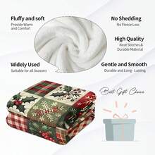 1pc Flannel Comfortable Blanket Decorated With Christmas Tree Snowflake And Pigeon Pattern, Soft And Warm Multi-Functional Throw Blanket, Multiple Colors, Suitable For Bed, Sofa, Camping, Travel, With Border, Perfect Halloween|Christmas Gift, 2D Flat Design - Multicolor - View 8