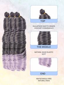 3 Peças Extensões de Cabelo Sintético Resistente ao Calor de 22 Polegadas, Tranças Espirais Crochê Multicoloridas Preto Marrom, Extensões de Cabelo Ondulado Solto de Alta Temperatura, Adequado para Uso Diário, Feriados, Festas, Festival de Música e Carnaval, Halloween para Mulheres - Multicolorido - Visão 5