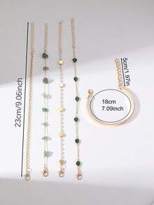 Set de 5 piezas de pulseras elegantes, encantadoras y sofisticadas, diseño hecho a mano con accesorios de vidrio, perla y piedra, adecuado para uso diario (Nota: Las pulseras están cortadas a la medida, los accesorios como vidrio, perla y piedra se incluyen de forma aleatoria) - Amarillo Oro - Ver 2