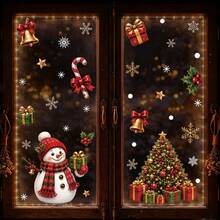 Christmas Stickers Creative Snowflake Snow House Glass Stickers Cartoon Santa Claus Static Cling Stickers, Holiday And Party Decoration Window Decals, Home Stickers Glass Window Display Decoration Wall Stickers - 1PC - View 3