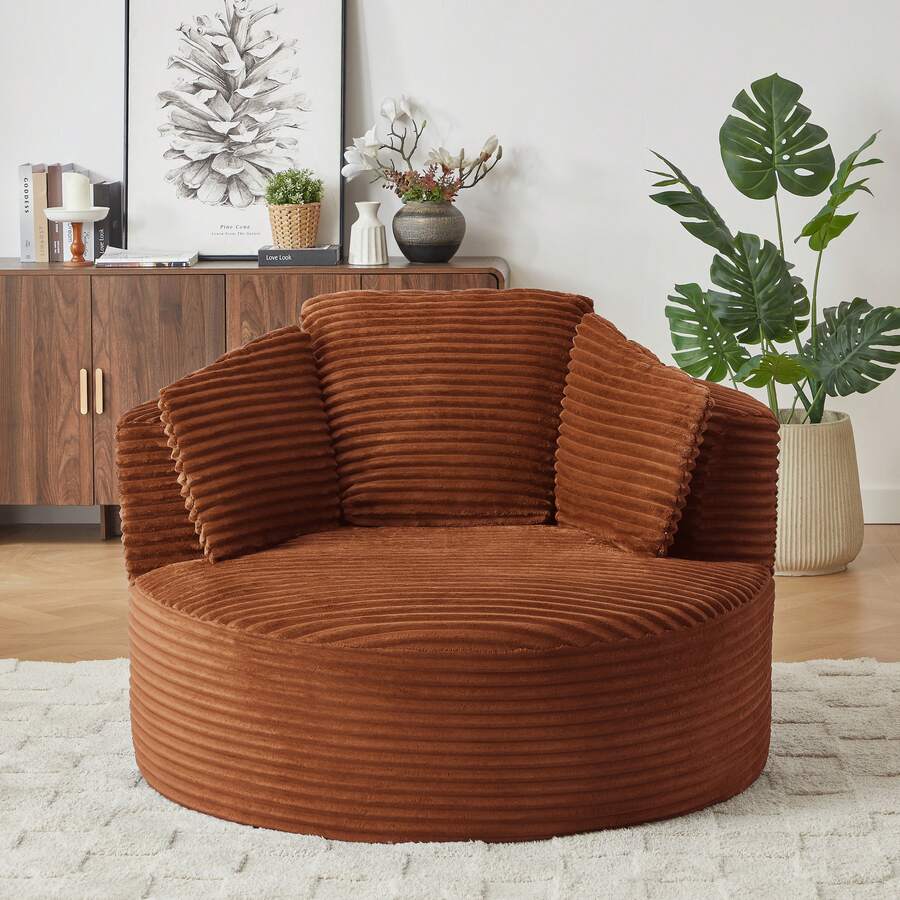 Überdimensionierter Runder Cord-Liegesessel, Moderner Cloud-Sessel Mit Tiefer Sitzfläche Für Wohnzimmer Und Schlafzimmer - 橘色 - 查看 1