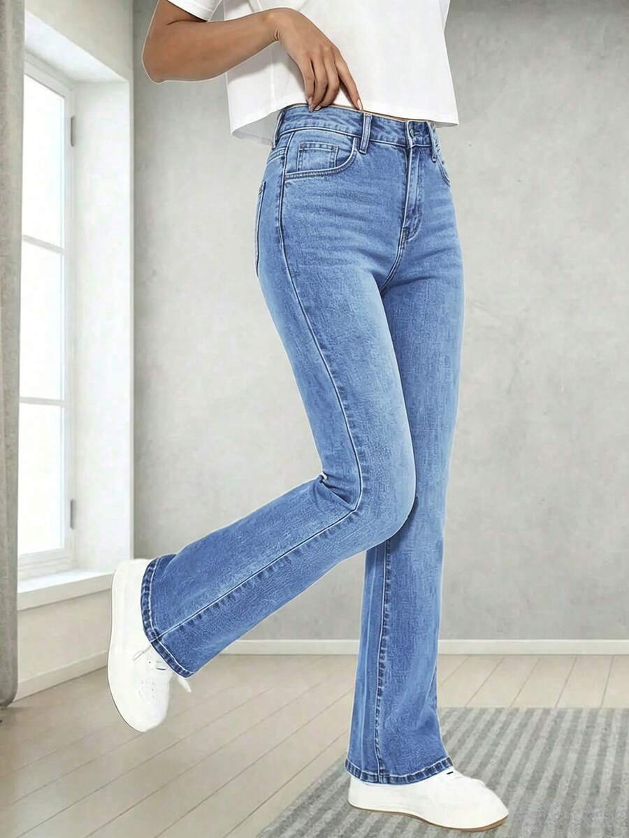 Teen Girls' Classic Versatile Stretchy Comfortable Flare Jeans - Light Wash - View 1