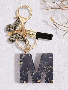 1pc Black Fashion Letter Keychain, Designed For Women's Bags, Exquisite And Compact, With Leopard Butterfly Pattern And Gold Plate 26 Letters A-Z Pendant, Suitable For Girls, Perfect As A Commemorative Gift For Valentine's Day, Teacher's Day And Halloween - Black - View 36