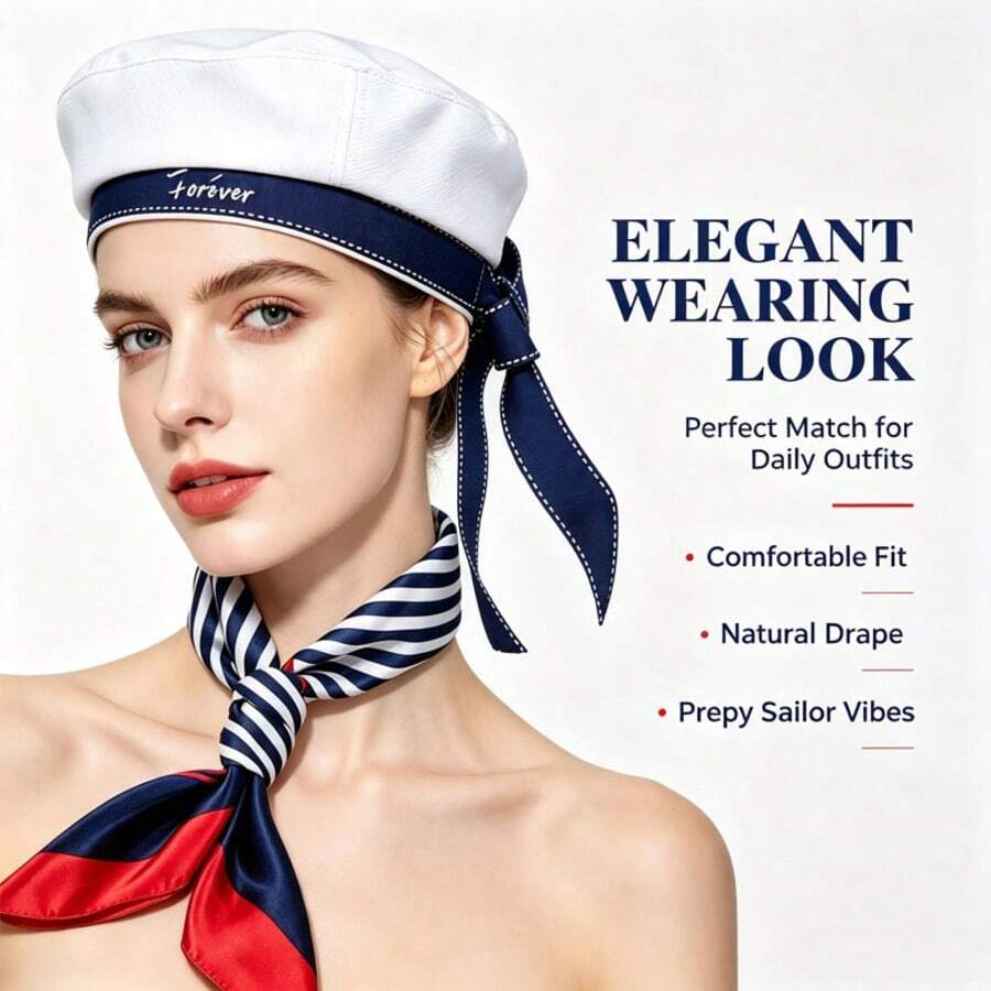 1 Women's Hat, Vintage Sailor Hat, Unisex Navy Cap, Cute Hat With Ribbon, Bow Beret, Letter Embroidery, Perfect For Parties And Halloween Cosplay. - Sailor Hat - View 1