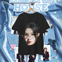 Hearts2hearts Juun Face Graphic Vintage World Tour Unisex Heavy Cotton Tee - 黑色 - 查看 5