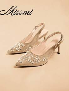2026 Summer New Backless Sandals Fashion Commute Thin High Heel Pointed Toe Women's Shoes - Khaki - View 1