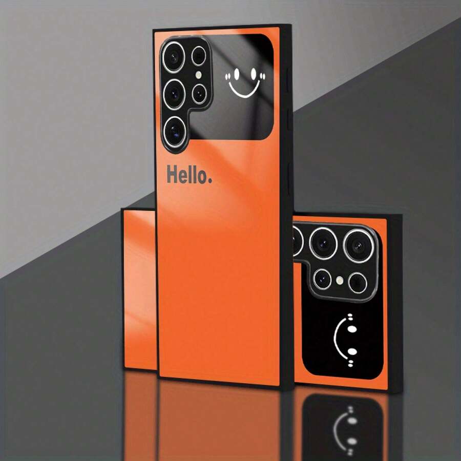 [24h Shipping From DE/FR/ES] Hello Simple-Sided Tempered Glass Phone Case In Vibrant Orange, Cool And Relaxing Ins Style, Versatile For Students And Daily Commuting, Unisex Design, High-Transparency Scratch-Resistant And Oil-Proof Glass, Full Coverage Soft Edges For Drop Protection And Shock Absorption, Raised Lens Frame For Added Protection. - 1 PCS - 查看 1