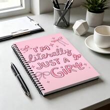 1pc Sweet Pink Bow Girly Slogan Spiral Notebook, A5 Size 50 Pages/25 SheetsPerfect For Organizing Christmas Tasks And Activities, Suitable For School, Office, An Ideal Holiday - Rectangle - View 5
