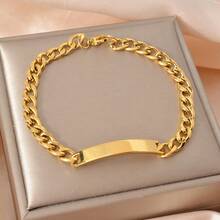 1pc Hip Hop Classic Stainless Steel 18K Gold Plated Cuban Link Curved Smooth Surface Bracelet, Unisex, Suitable For Daily And Party Wear - Gold - View 1