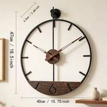 Large Size Wrought Iron & Wood Combination Wall Clock, European Style Fashion Wall Clock, Home Decor For Living Room, Bedroom, Simple & Luxury Design, Silent Movement Room Decor - 彩色 - 查看 10