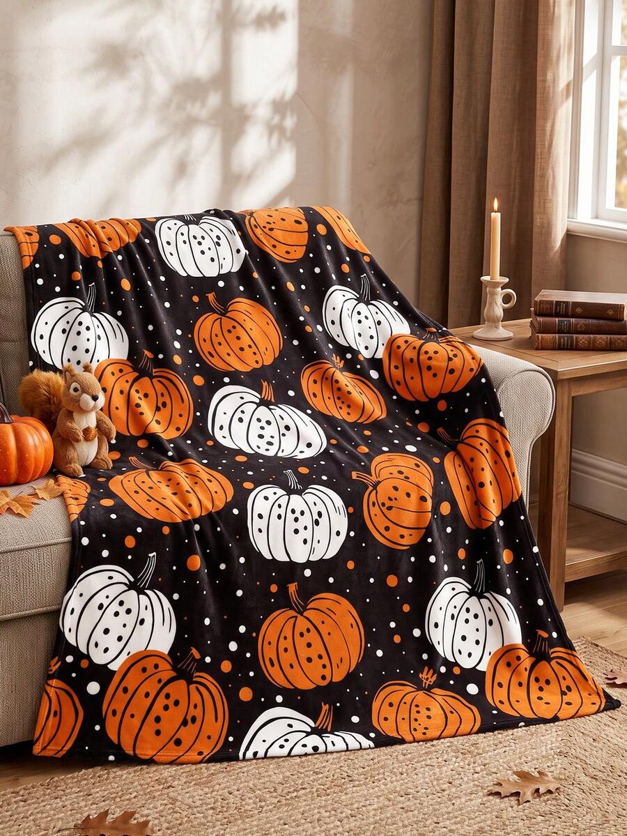 1pc Autumn Flannel Blanket, Single-Sided Print, Soft & Lightweight, Cartoon Pattern, Comfortable & Easy To Care, Multi-Purpose Blanket, Suitable For Bedroom, Sofa, Study And Dorm, Room Decor, Autumn Home Decor, Ideal Autumn Gift, Perfect Birthday Gift