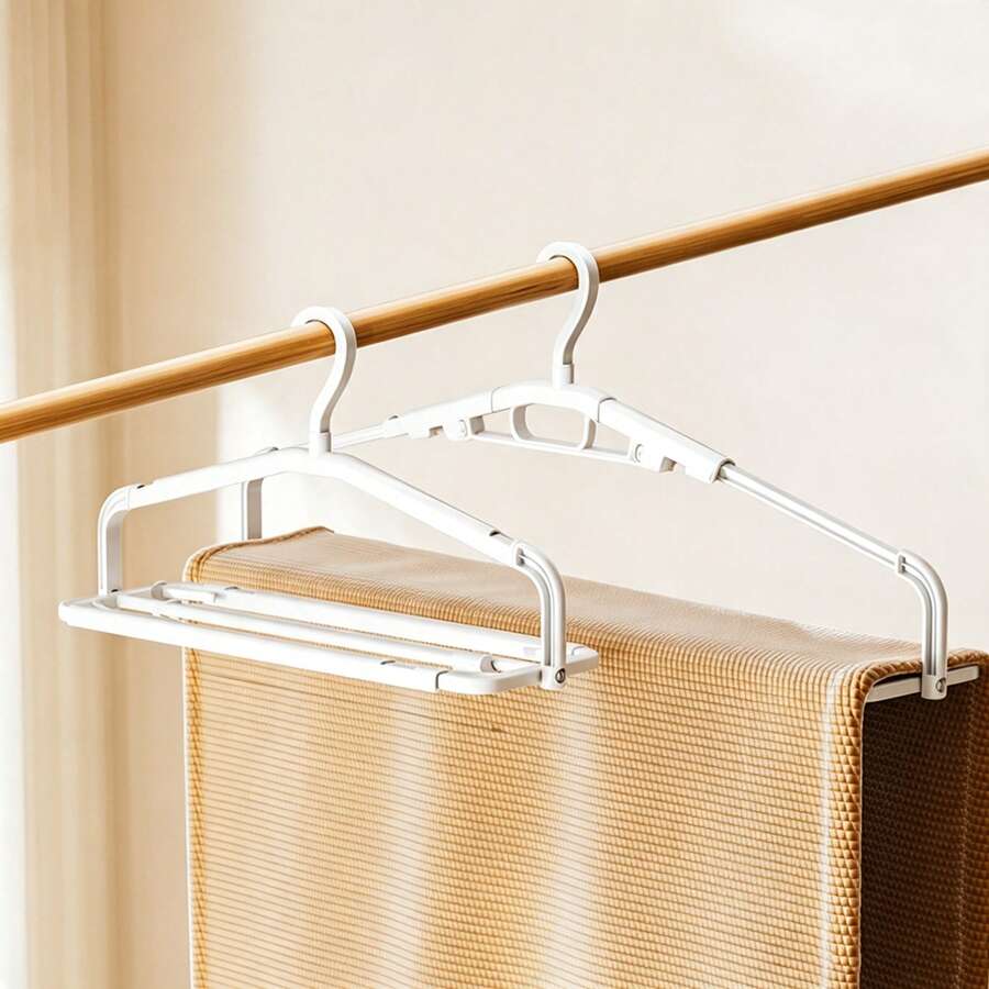 Telescopic Foldable Clothes Hanger, Multifunctional Large Size Drying Rack For Sheet, Quilt, Bath Towel & Mat, Space‑Saving Windproof Non‑Slip Laundry Hanger, Household Balcony Indoor Drying Accessory For Bedding, Blanket