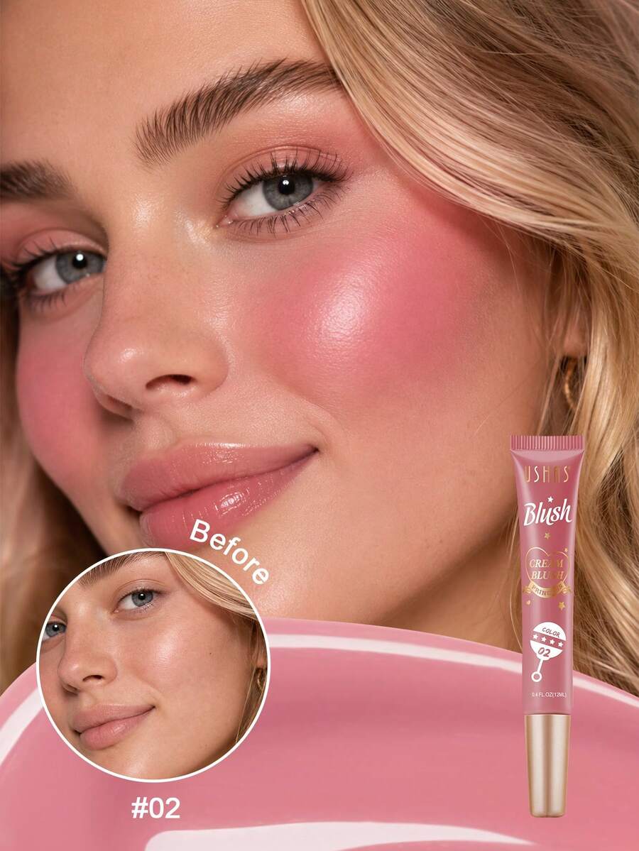 USHAS Cream Blush Multi-Function Liquid Blush 3-In-1 Cheek Eye Lip Tint Blendable Makeup Long-Lasting Waterproof Lightweight Non-Fading Daily Facial Makeup Blendable Layerable Color For Lips Eyes Cheeks Everyday Makeup