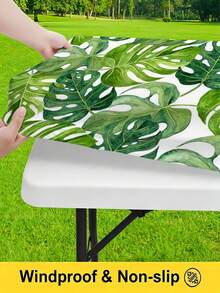 3 Pieces Picnic Tablecloth Set With Bench Cover, Elastic Edge Design, Leaf Pattern With Colorful Floral Accents, Washable Rectangular Tablecloth, Suitable For Weddings, Camping, Picnics, Garden Parties And More, Practical Essential - B - View 5