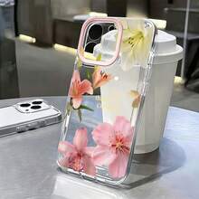 1件裝 粉色蝴蝶花卉圖案 新款個性化 2合1 透明全包覆 TPU 防摔時尚手機殼，適用於 iPhone 11 12 13 14 15 16 17 Pro Max - 彩色 - 查看 2