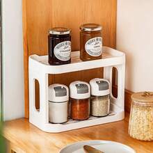 Double-Layer Desktop Storage Rack, Multi-Functional Organizer Shelf Suitable For Kitchen, Bathroom, Vanity And Office Desk, Space-Saving Countertop Storage Device, Suitable For Storing Spices, Cosmetics And Stationery - White - View 1
