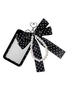 Polka Dot Card Holder With Bow Pearl Keychain,Y2k Photocard Holder, Cute Id Card Protector,Stylish Bag Pendant,Personalized Card Holder, Students Gift - Multicolor - View 11