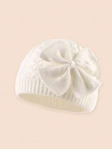 1pc Infant Cable Knit Hat With Matching Bow Decor, Fashionable Soft Warm, Suitable For 0-6 Months Newborn Baby Autumn/Winter Daily Wear - Multicolor - View 21