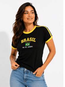Baby Tee Brazil Retro Embroidered BabyLock Y2K - 黑色 - 查看 3