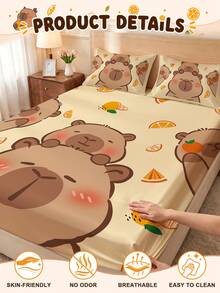 2/3pcs Sprei Fitted Motif Capybara Lucu, Pelindung Kasur, Lembut, Nyaman, dan Bernapas, Cocok untuk Semua Musim, Cocok untuk Semua Ukuran Kasur (Twin/Full/King/Queen), Desain Kantong Dalam, Cocok untuk Kamar Tidur, Asrama, Hotel, Dapat Dicuci dengan Mesin - MultiWarna - View 5