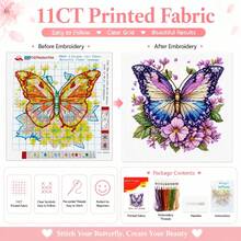 Butterfly And Floral Pattern Cross Stitch Kit/Plum Blossom, Orchid, Bamboo And Chrysanthemum Bookmarks, Suitable For Adults. New Healing DIY Stress Relief Creative Gift, For Room Decoration/Hanging Decor. Unframed. - Multiple Styles - View 6